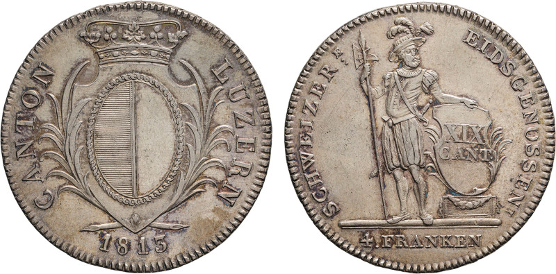 ZECCHE ESTERE. SVIZZERA. LUCERNA. 4 FRANCHI 1813

Argento, 29,10gr, 41mm. BB-S...