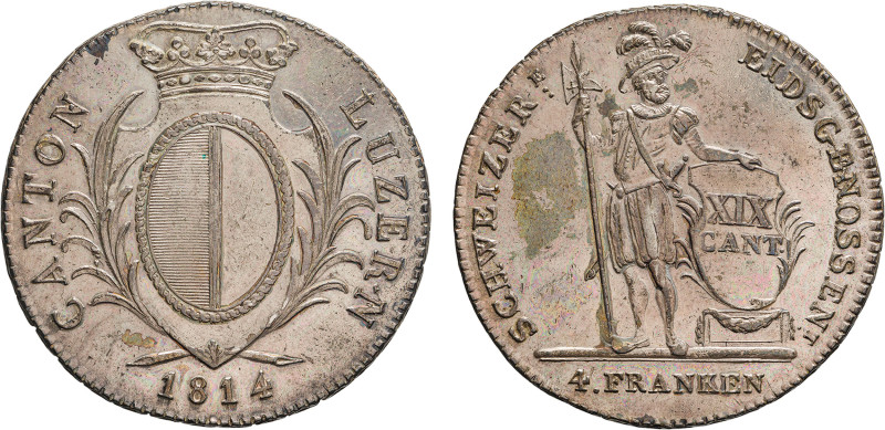 ZECCHE ESTERE. SVIZZERA. LUCERNA. 4 FRANCHI 1814

Argento, 29,39gr, 40mm. BB-S...
