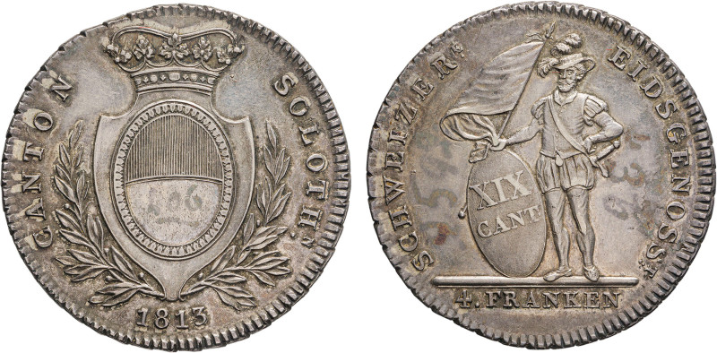 ZECCHE ESTERE. SVIZZERA. SOLOTHURN. 4 FRANCHI 1813

Argento, 30gr, 40mm. Numer...
