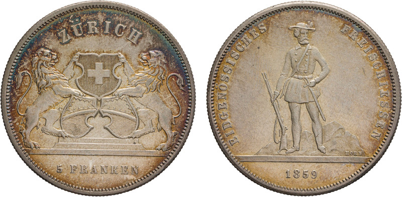 ZECCHE ESTERE. SVIZZERA. ZURIGO. 5 FRANCHI 1859

Argento, 25, 10gr, 37mm. SPL...