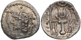 Arabia, Himyarites Uncertain mint AR Drachm circa 1st century AD
1.56g. 14mm. AU/XF. Mint luster. Obv. Diademed head left, at sides, monograms. / Rev....