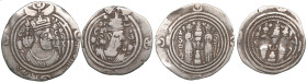 AR Drachm (2) l - Arab-Sasanian, Muqâtil ibn Misma', 72 AH (AD 691-692), Mint signature BYSh (Bishapur). Clipped.; r - Sasanian Kingdom, Khusrau II (A...