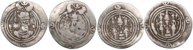 Sasanian Kingdom AR Drachm (2) Khusrau II (AD 591-628). Clipped. l - mint signature AT, regnal year 19. r - mint signature NY, regnal year 6.
Various ...