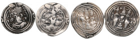 Sasanian Kingdom AR Drachm (2) Khusrau II (AD 591-628). Clipped. l - mint signature WH, regnal year - ?. r - mint signature WYHC, regnal year 9
Variou...