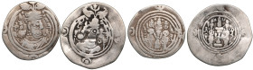Sasanian Kingdom AR Drachm (2) Khusrau II (AD 591-628). Clipped. l - mint signature WYHC, regnal year 35; r - mint signature MY, regnal year 4
Various...