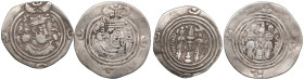 Sasanian Kingdom AR Drachm (2) Khusrau II (AD 591-628). l - mint signature MY, regnal year 23. Clipped. R. - imitation?
Various condition. Ref: Zeno 1...