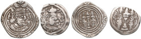 Sasanian Kingdom AR Drachm (2) l - Khusrau II (AD 591-628). Clipped. Mint signature ML, regnal year 35; r - Hormizd IV (579-590). Clipped. Mint signat...