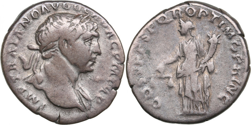 Roman Empire AR Denarius 108 AD - Trajan (AD 98-117)
2.97g. 18mm. VF/F. RIC 118,...