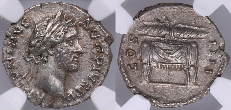 Roman Empire AR Denarius - Antoninus Pius (AD 138-161) - NGC AU
Strike: 5/5; Sur...