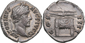 Roman Empire AR Denarius 146 AD - Antoninus Pius (AD 138-161)
3.41g. 18mm. XF/XF. Some luster. RIC 137, RSC 345. Obv. Laureate head right. ANTONINVS A...