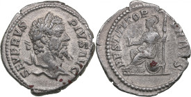 Roman Empire AR Denarius - Septimius Severus (AD 201-210)
3.04g. 19mm. VF/VF. RIC 288, BMC 362. Obv. Laureate head right. SEVERVS PIVS AVG. Rev. Roma ...