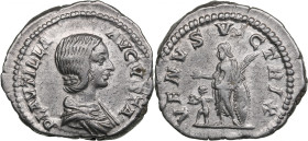 Roman Empire AR Denarius - Plautilla (AD 202-205)
3.97g. 19mm. VF/VF. Some luster. RIC 369(Caracalla). Obv. Draped bust right. PLAVTILLA AVGVSTA. Rev....