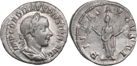 Roman Empire AR Denarius - Gordian III (AD 238-244)
2.73g. 20mm. VF/VF. RIC 129. Obv. Laureate draped bust and cuirassed bust right.IMP GORDIANVS PIVS...