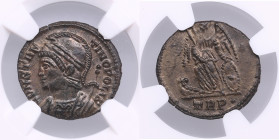 Roman Empire, Trier AE4 (BI Nummus) - Constantinian c. (AD 330-340) - NGC MS
Strike: 4/5; Surface: 4/5. Splendid mint state specimen with elegant brow...