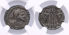 Roman Empire, Siscia AE3/4 (BI Nummus) - Constantius II, As Caesar (AD 337-361) - NGC MS
Strike: 4/5; Surface: 4/5. Splendid specimen with fine luster...