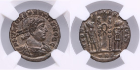 Roman Empire, Trier AE3/4 (BI Nummus) - Constantius II, As Caesar (AD 337-361) - NGC MS
Strike: 4/5; Surface: 4/5. Splendid specimen with fine luster ...