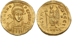 Roman Empire, Constantinople AV Solidus - Zeno, First reign (AD 474-491)
4.46g. 20mm. AU/AU. Mint luster. Obv.: Armoured bust facing slightly right, w...