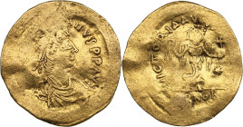 Byzantine Empire AV Tremissis - Justinian I (AD 527-565)
1.47g. 17mm. F/F. Sear 145; MIB 19. Obv.Diademed, draped and cuirassed bust to right. Rev. VI...