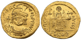 Byzantine Empire, Constantinople AV Solidus - Maurice Tiberius (AD 582-602)
4.48g. 22mm. AU/XF+. Mint luster. Obv. Draped and cuirassed facing bust, w...