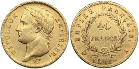 France 40 Francs 1811 - Napoleon I (1804-1814, 1815)
12.91g. XF/AU. Beautiful lustrous exemplar. Fr. 505.