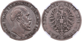Germany, Meckenburg-Schwerin 2 Mark 1876 A - NGC VF 35
Only 7 coins certified finer by NGC. An attractive specimen. J. 84. Rare!