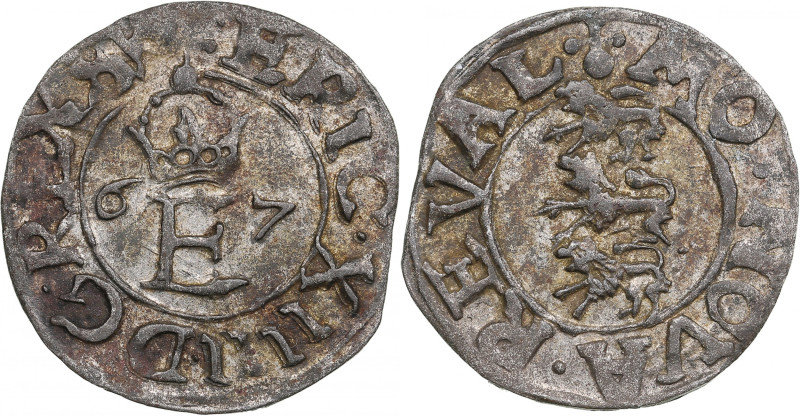 Reval, Sweden Schilling 1567 - Eric XIV (1560-1568)
0.94g. XF/VF. Haljak 1187 R....