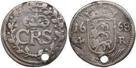 Reval, Sweden 4 Öre 1668 - Carl XI (1660-1697)
2.36g. F/F. Holed. Haljak 1334.