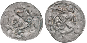 Dorpat Pfennig/ Lübische ND - Dietrich III Damerov (1379-1400)
0.28g. AU/AU. Mint luster and colorful toning. Haljak 499a.