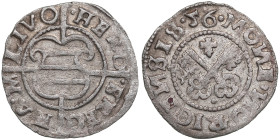 Riga Schilling 1536 (56) - Hermann von Brüggenei-Hasenkamp (1535-1549)
1.09g. XF-/XF-. Some luster. Haljak 294 3R. Very rare! The Livonian Order.