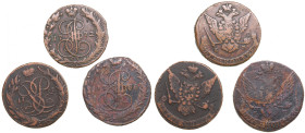Lot of coins: Russia 5 Kopecks 1758, 1772, 1788 (3)
Various condition.
