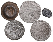Group of coins (5)
Various condition. Sweden 1 öre 1666; Russia Kopeck Peter I; Poland 3 grosz 1622; Hamburg bracteate; Riga solidus 1610.