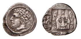 MACEDONIA - OLYNTHOS - LEGA CALCIDICA (circa 500-450 a.C.) TETROBOLO gr.2,3 -D/Testa di Apollo a d. entro cerchio perlinato R/Entro quadrato incuso la...