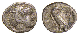 MACEDONIA - PELLA - AMYNTAS III (circa 393-369 a.C. ) TETROBOLO gr.1,1 -D/Testa di Ercole a d. con copricapo di pelle leonina R/Entro quadrato lineare...