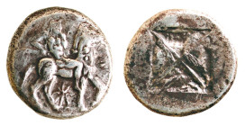 MACEDONIA - POTIDAIA (circa.500-480 a.C.) TETRADRAMMA gr.17,1 - D/Poseidone Hippios con il tridente a cavallo a d. Sotto una stella a otto raggi R/Qua...