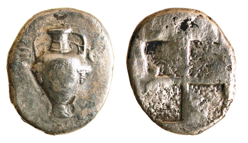 MACEDONIA - TERONE (circa 490-480 a.C.) TETRADRAMMA gr.13,0 - D/Anfora vinaria o...