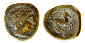 MACEDONIA - Zecca incerta - PHILIPPO II (359-336 a.C.) BRONZO AE 18 gr.7,05 -D/Testa diademata di Apollo a destra R/Cavaliere andante a destra con sop...