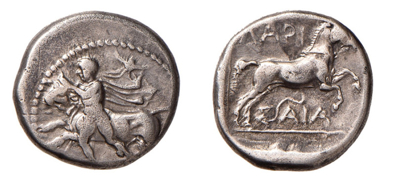 THESSAGLIA - LARISSA (440-400 a.C.) DRACMA gr.5,9 - D/Heros a s. prede il toro p...