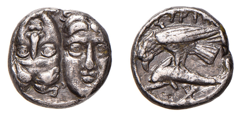 THRACIA - ISTRUS (circa 400-350 a.C.) DRACMA gr. 5,4 - D/Due volti maschili imbe...