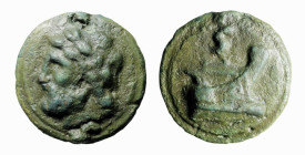 LATIUM - ROMA (240-225 a.C.) SERIE GIANO / PRORA A DESTRA - SEMISSE gr.121 - D/Testa laureata di Saturno a s. con sotto in orizzontale il simbolo del ...