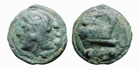 LATIUM - ROMA (circa 225-217 a.C.) SERIE GIANO / PRORA A DESTRA - QUADRANTE gr.71,5 - D/Testa di Ercole a s. con copricapo in pelle leonina e dietro ●...