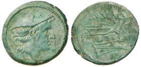 ROMA - ANONIME SEMILIBRALI (circa 217-215 a.C.) SEMUNCIA gr.3,6 -D/Testa di Mercurio a d. R/Prora di nave a d. con sopra la scritta ROMA -Ae - Craw.38...