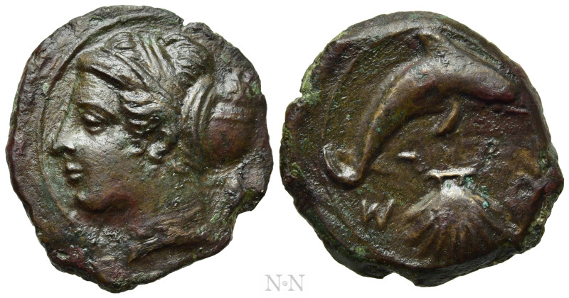 SICILY. Syracuse. Dionysios I (405-367 BC). Ae Hemilitron. 

Obv: Female head ...