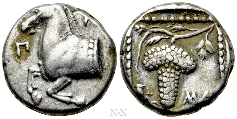 THRACE. Maroneia. Triobol (Circa 377-365 BC). 

Obv: Π-Λ. 
Forepart of horse ...