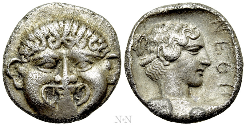 MACEDON. Neapolis. Hemidrachm (Circa 424-350 BC). 

Obv: Facing gorgoneion.
R...