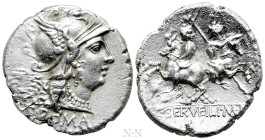 C. SERVILIUS M. F. Fourrèe Denarius (136 BC). Rome