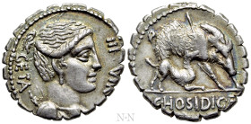 C. HOSIDIUS C.F. GETA. Serrate Denarius (64 BC). Rome