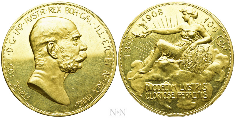 AUSTRIA. Franz Josef I (1848-1916). GOLD 100 Corona (1908). Commemorating the 60...