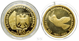 YUGOSLAVIA. Federal Republic (1992-2003). Proof GOLD 150 Dinara (1994). 110th Anniversary of the National Bank of Yugoslavia