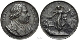 FRANCE. Louis XVIII (1814-1824). Due the celebration of the 300th anniversary of the Protestant Reformation in Paris. Fe cast medal (1817). A. J. Depa...