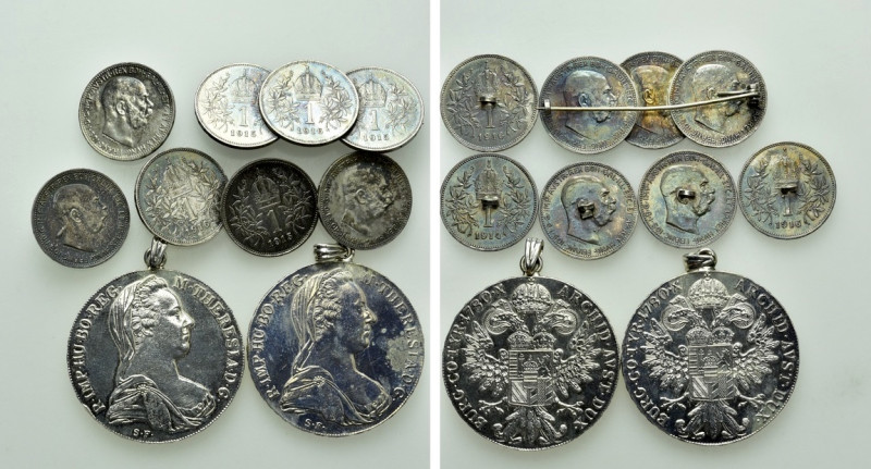 8 Pieces of Silver Coin Jewelry / Franz Joseph and Maria Theresia / Austria. 
...